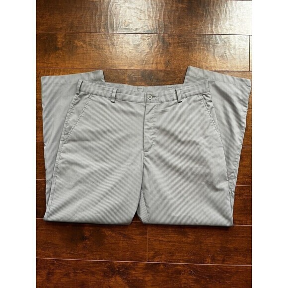 Nike Golf Dri Fit Mens Gray White Striped Flat Front Chino Pants 35x30 - Picture 1 of 5